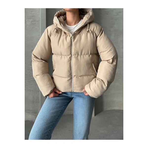 KADIN KREM KAPÜŞONLU MONT