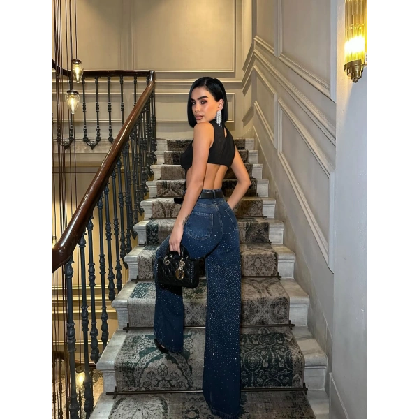 Kadın Jean Yüksek Bel Palazzo Esnek Kot Pantolon