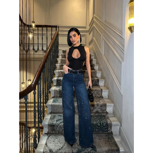 Kadın Jean Yüksek Bel Palazzo Esnek Kot Pantolon