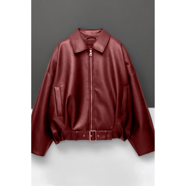 Yeni Sezon Suni Oversize Bomber Deri Ceket
