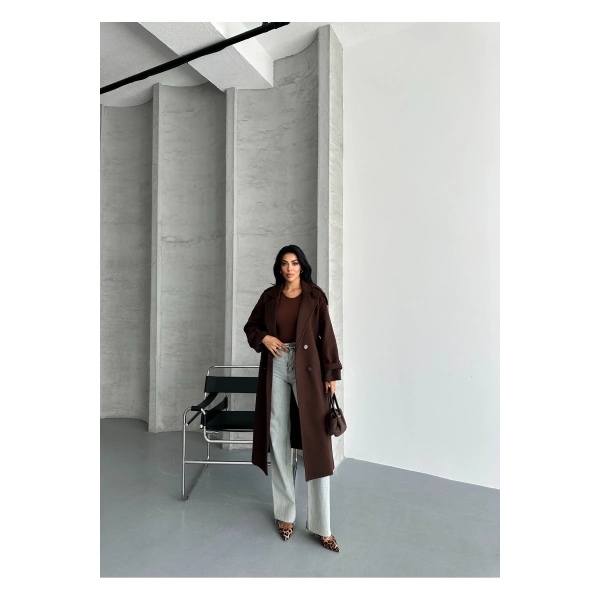 Laura Kuşaklı Yeni Sezon Astarlı Premium Kalite Rahat Kalıp Kadın Kaşe Kaban Mont