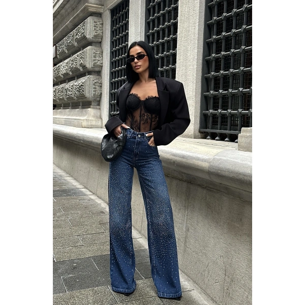 Kadın Jean Yüksek Bel Palazzo Esnek Kot Pantolon