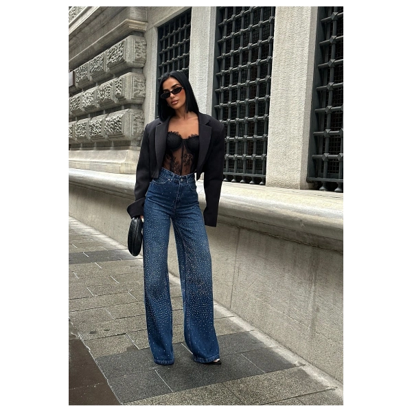 Kadın Jean Yüksek Bel Palazzo Esnek Kot Pantolon