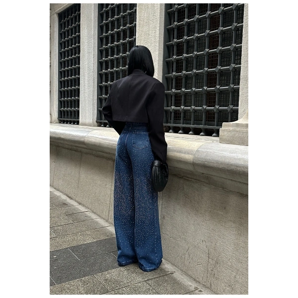 Kadın Jean Yüksek Bel Palazzo Esnek Kot Pantolon