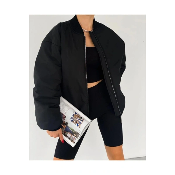 Siyah Unisex Bomber Su Itici Mont