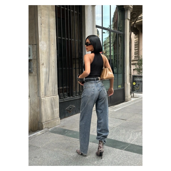 Kadın Baggy Jean Yüksek Bel Palazzo Esnek Kot Pantolon