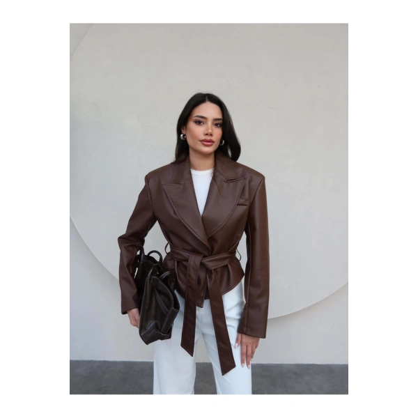 Kadın Viral Beli Bağlamalı Yeni Sezon Deri Ceket