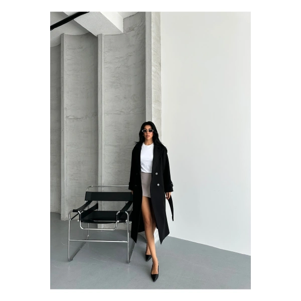 Laura Kuşaklı Yeni Sezon Astarlı Premium Kalite Rahat Kalıp Kadın Kaşe Kaban Mont