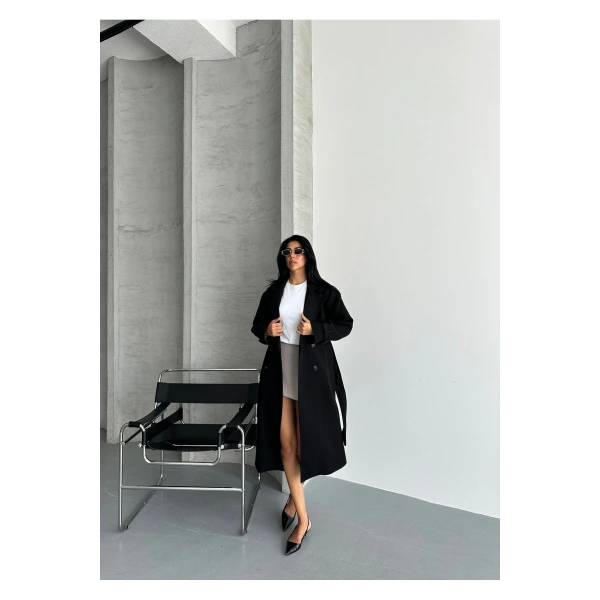 Laura Kuşaklı Yeni Sezon Astarlı Premium Kalite Rahat Kalıp Kadın Kaşe Kaban Mont