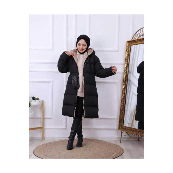 Kadın Regular Fit Çift Taraflı Uzun Şişme Mont