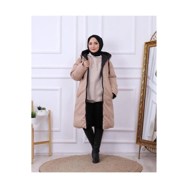 Kadın Regular Fit Çift Taraflı Uzun Şişme Mont