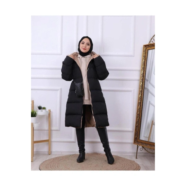 Kadın Regular Fit Çift Taraflı Uzun Şişme Mont