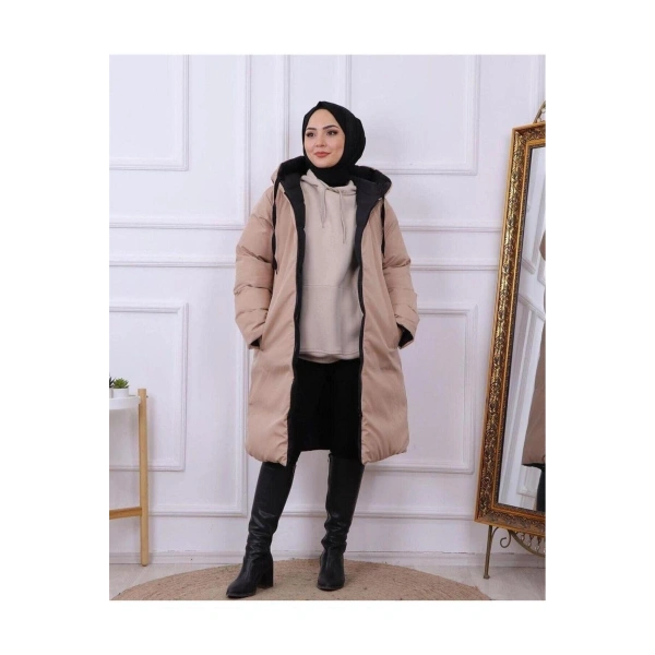 Kadın Regular Fit Çift Taraflı Uzun Şişme Mont