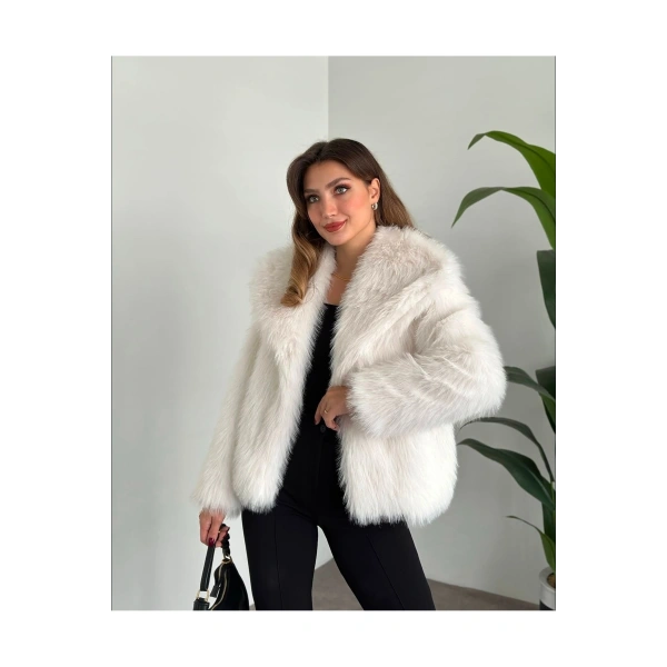 Zr Model Beyaz Premium Suni Kürk Ceket
