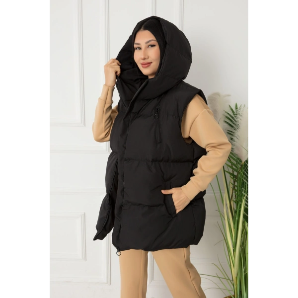Kadın Kapüşonlu Boyfriend Şişme Yelek 8155