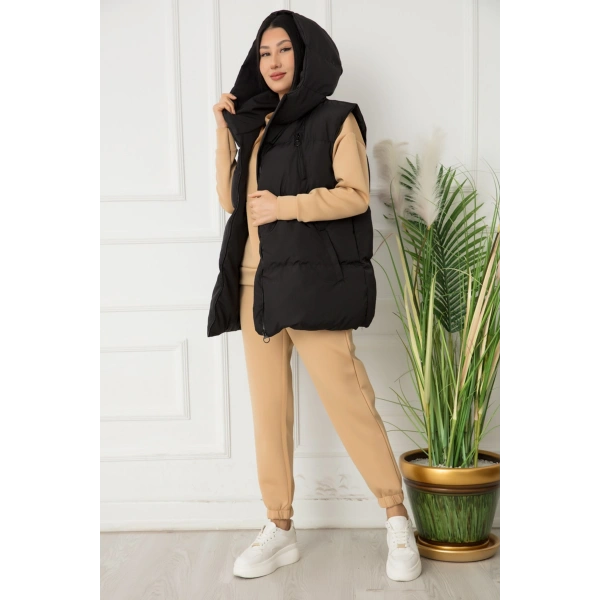 Kadın Kapüşonlu Boyfriend Şişme Yelek 8155