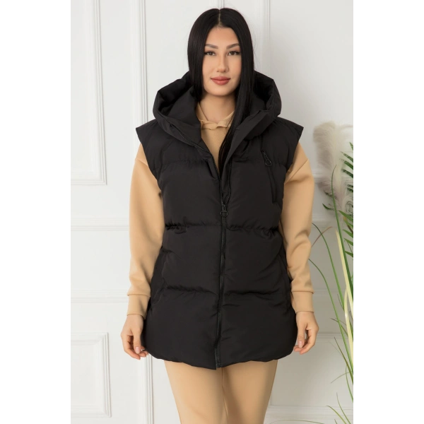 Kadın Kapüşonlu Boyfriend Şişme Yelek 8155
