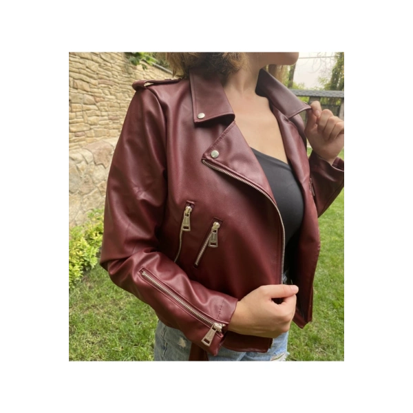Kadın Bordo Deri Ceket