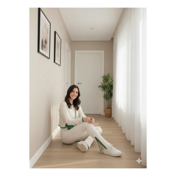 NoveL Yırtmaçlı Çizgili Crop-Pantolon Triko Takım