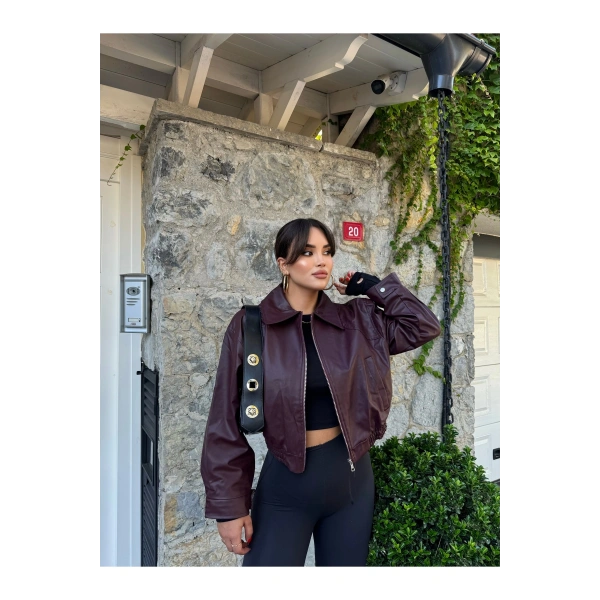 Bordo Bomber Deri Ceket