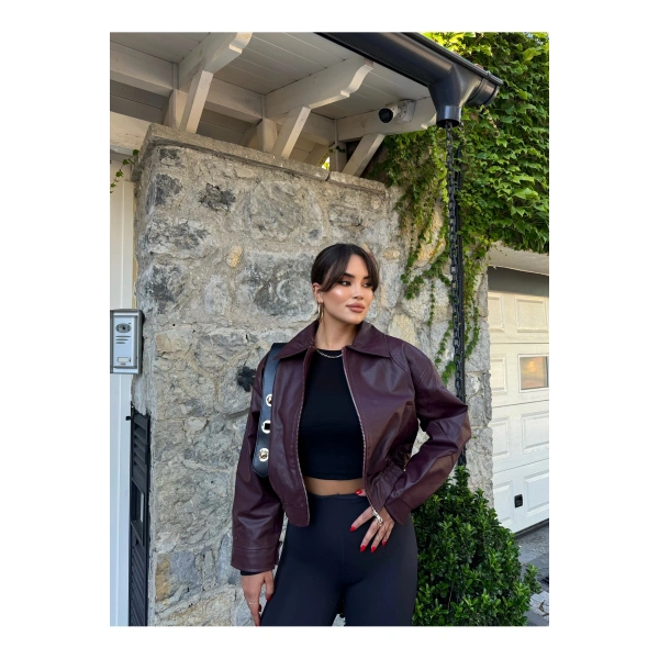 Bordo Bomber Deri Ceket