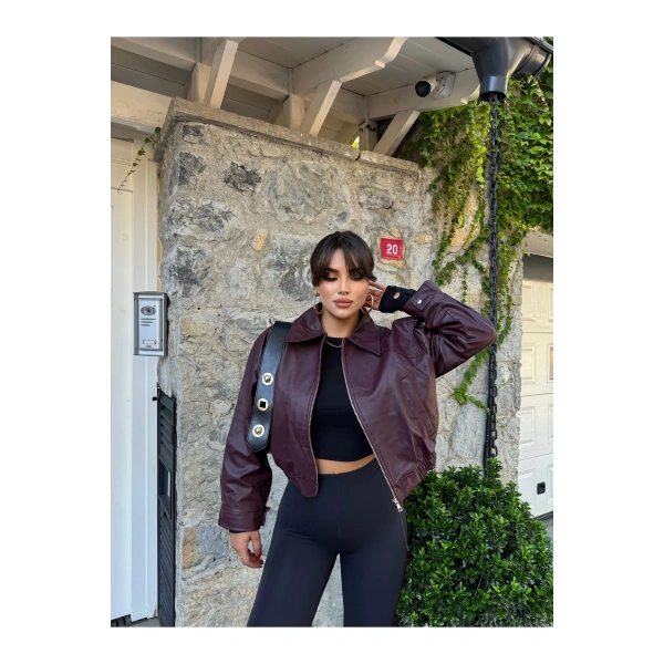 Bordo Bomber Deri Ceket