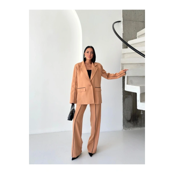 Kadın Çizgi Biyeli Blazer Ceket Pantolon Takım Elbise