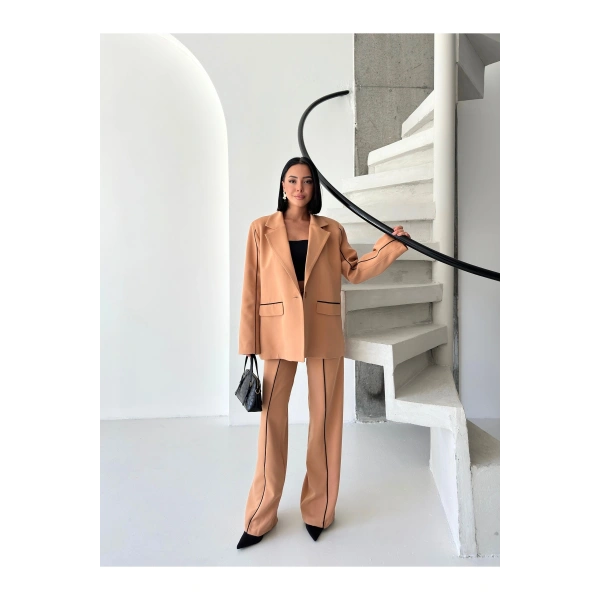 Kadın Çizgi Biyeli Blazer Ceket Pantolon Takım Elbise