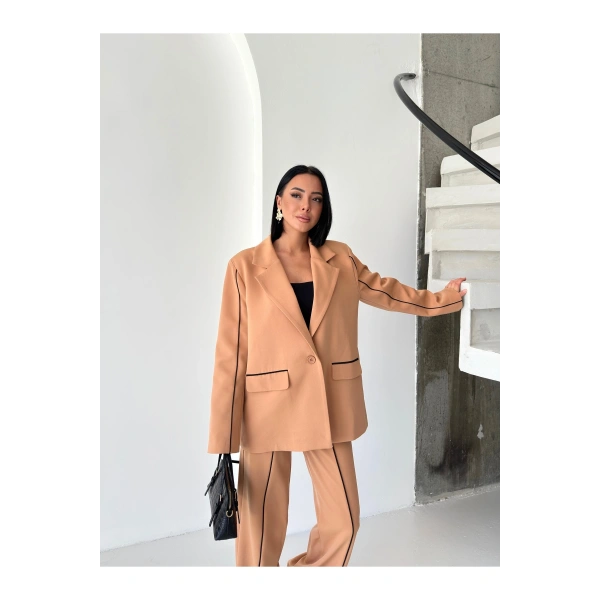 Kadın Çizgi Biyeli Blazer Ceket Pantolon Takım Elbise