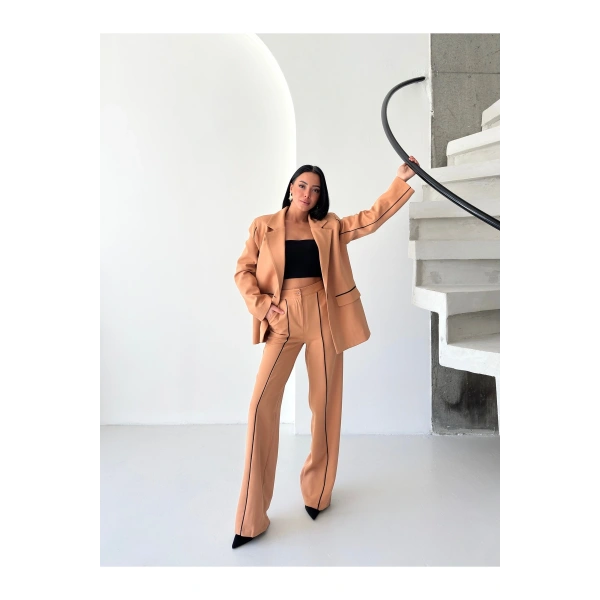 Kadın Çizgi Biyeli Blazer Ceket Pantolon Takım Elbise
