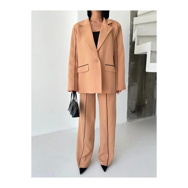 Kadın Çizgi Biyeli Blazer Ceket Pantolon Takım Elbise