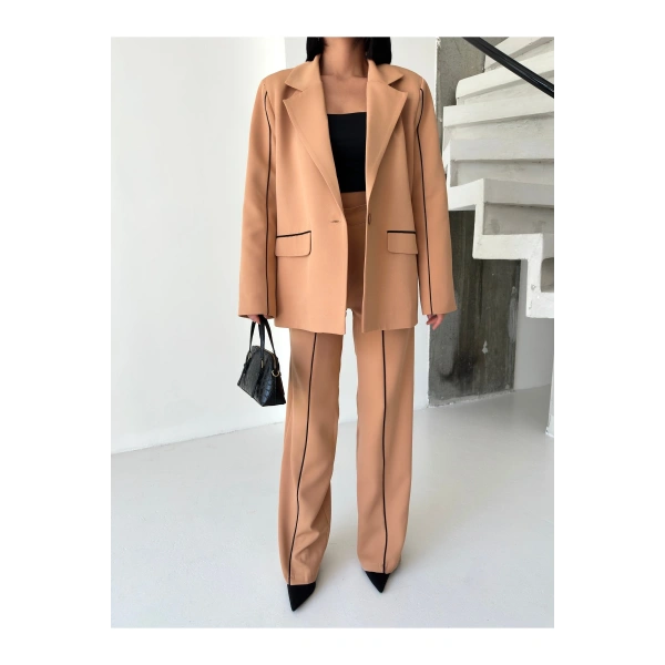 Kadın Çizgi Biyeli Blazer Ceket Pantolon Takım Elbise