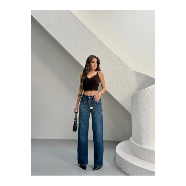 Taş Detaylı Jean Kot Pantolon