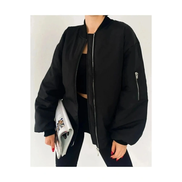 Unisex Siyah Oversize Bomber Ceket