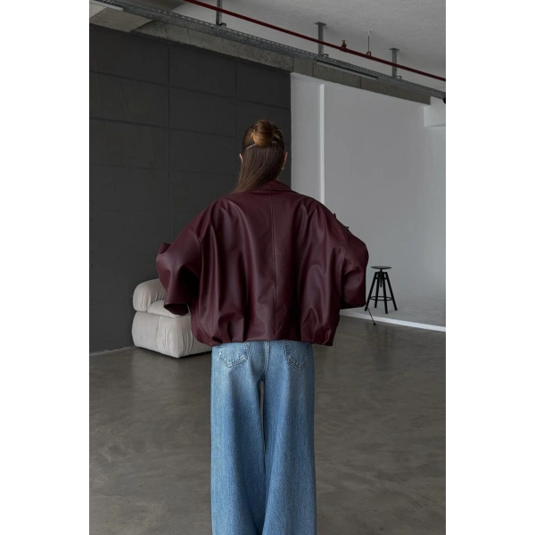 Kadın Oversize Deri Ceket– Oversize Relax Fit, Fermuarlı Kemer Detaylı Günlük Kadın Ceket