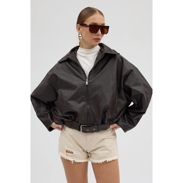 Yeni Sezon P&B Oversize Bomber Deri Ceket