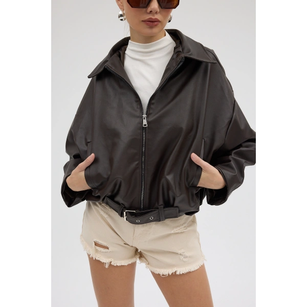 Yeni Sezon P&B Oversize Bomber Deri Ceket