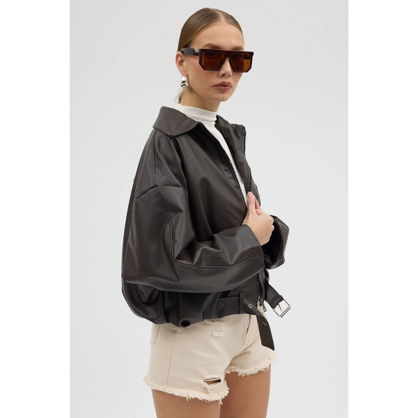 Yeni Sezon P&B Oversize Bomber Deri Ceket