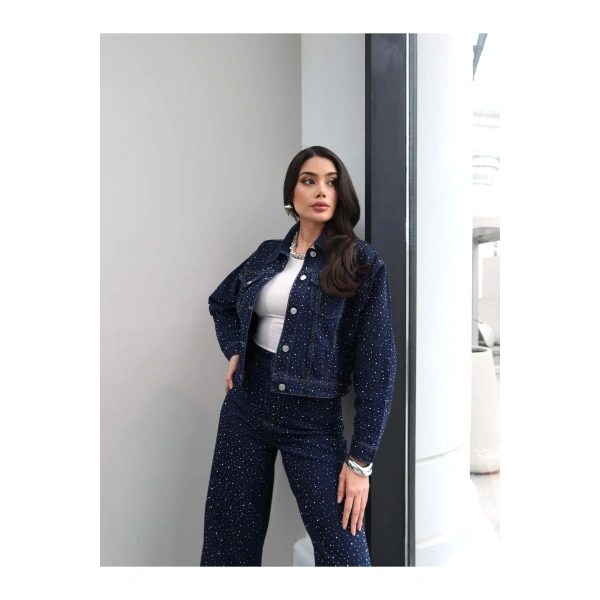 Taş Baskılı Denim İkili Takım