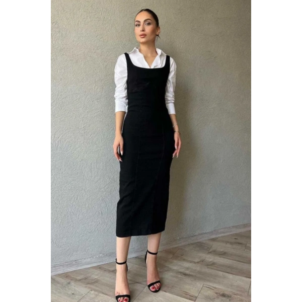 Askılı Uzun Kot Elbise