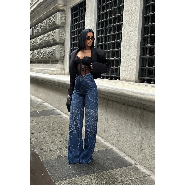 Jean Yüksek Taşlı Pantolon