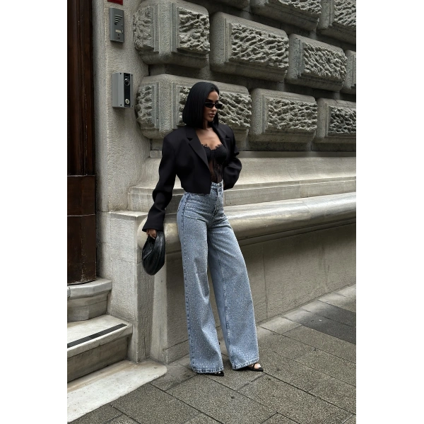 Jean Yüksek Taşlı Pantolon