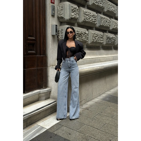 Jean Yüksek Taşlı Pantolon