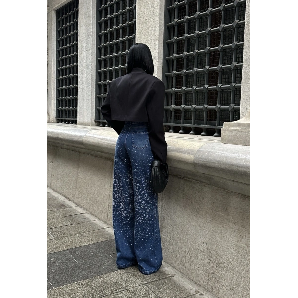 Jean Yüksek Taşlı Pantolon