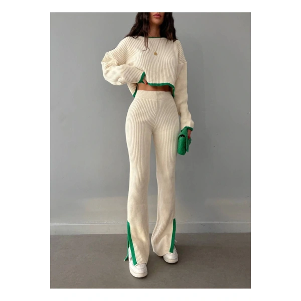 Kadın Fitilli Kesik Paça Viral Triko Takım