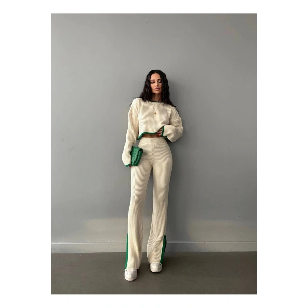 Kadın Fitilli Kesik Paça Viral Triko Takım