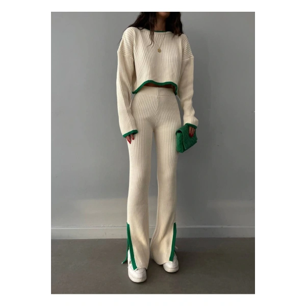 Kadın Fitilli Kesik Paça Viral Triko Takım