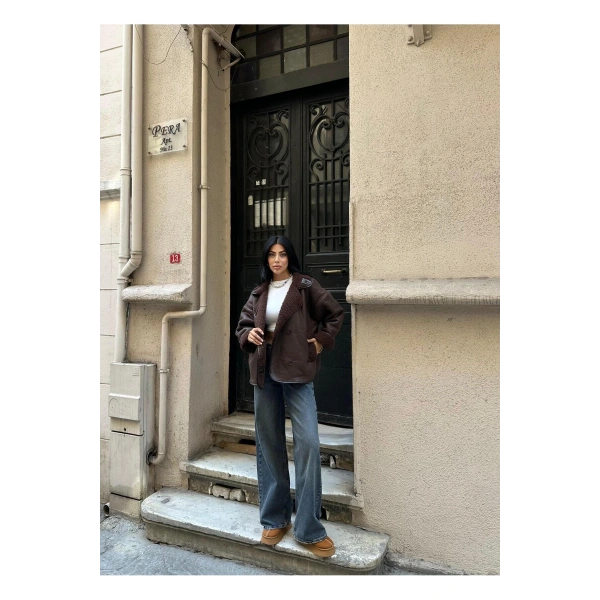 Kadın Koyu Kahverengi Siyah Oversize Ceket