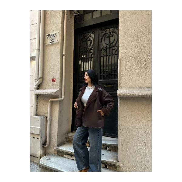Kadın Koyu Kahverengi Siyah Oversize Ceket