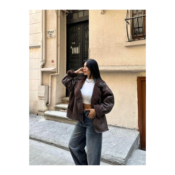 Kadın Koyu Kahverengi Siyah Oversize Ceket